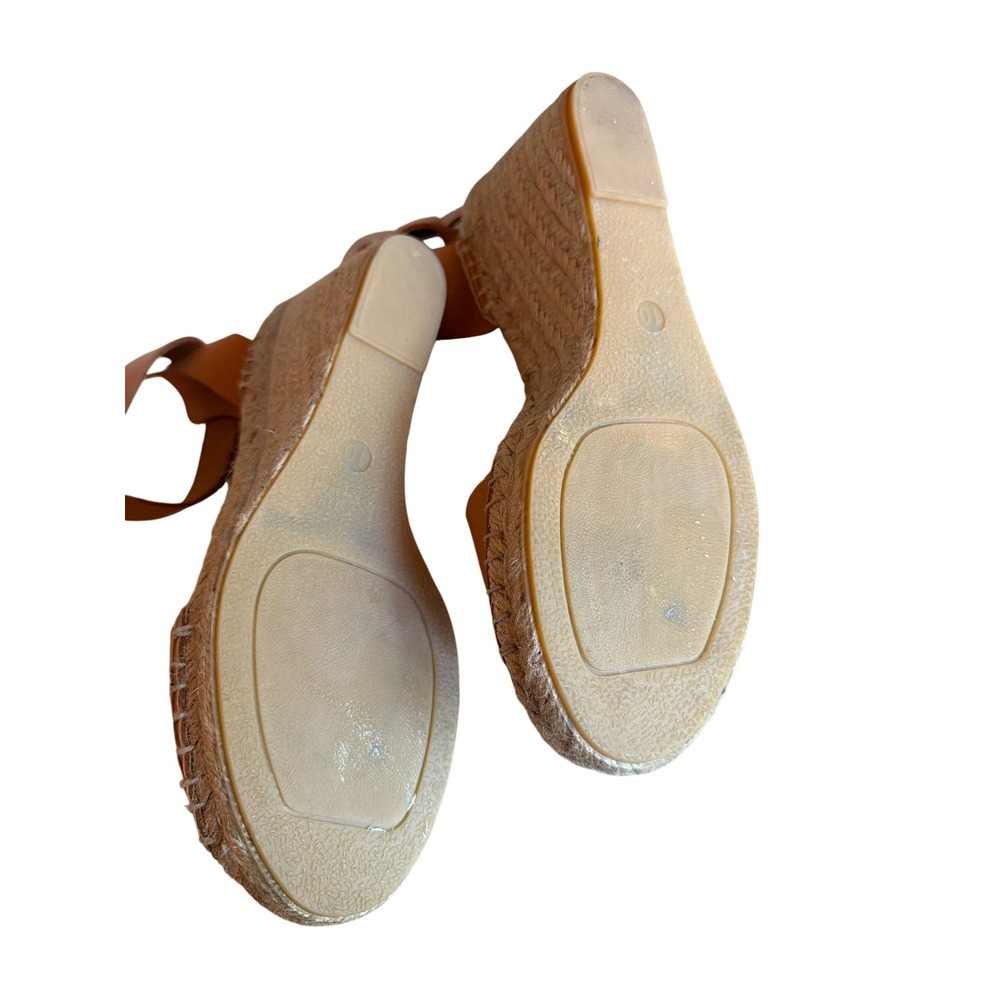J.Crew Wedge Sandals Tan Leather C4755 Espadrille Ankle Strap Women 10 High Heel - Picture 6 of 7
